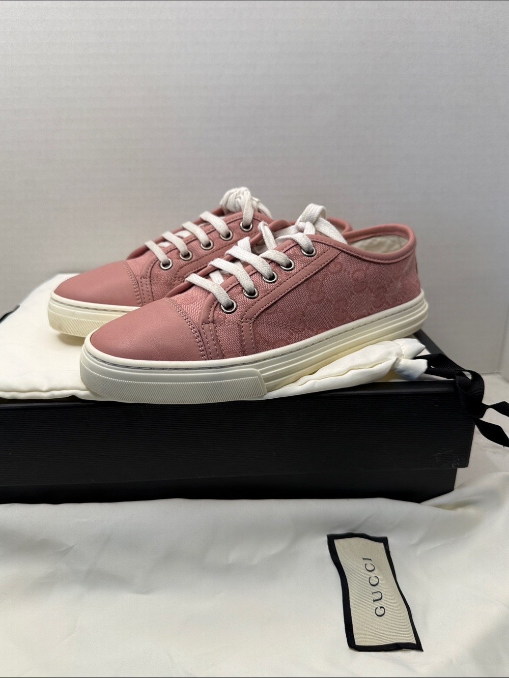 Gucci Pink Low-Top Canvas & Leather Sneakers